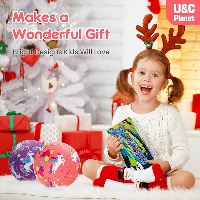 U&C Planet 2 Pack Playground Balls for Toddler Kids, 6 inch 8.5 inch Cartoon Rubber Balls with Pump, Dodgeball Kickball for Outdoor & Indoor Game, Great Gift for Boys Girls Aged 1 and Above