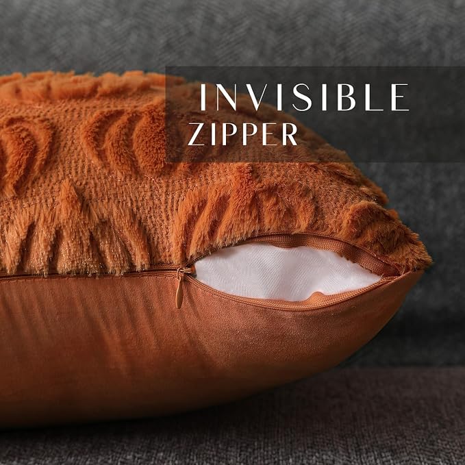 DFXSZ Fall Pillow Covers 16x16 2Pcs Rust Pumpkin Fall Decorations for Home | Fall decor Set of 2 Throw Pillow Cases Soft Plush Faux Fur Wool Couch Cushion for Chair Sofa Bedroom Living Room Home Decor