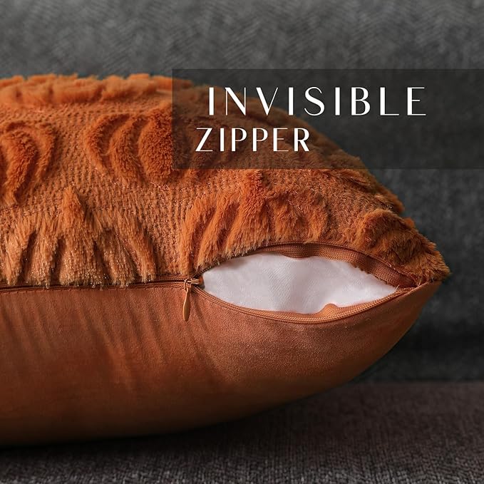 DFXSZ Fall Pillow Covers 24x24 2Pcs Rust Pumpkin Fall Decorations for Home | Fall decor Set of 2 Throw Pillow Cases Soft Plush Faux Fur Wool Couch Cushion for Chair Sofa Bedroom Living Room Home Decor