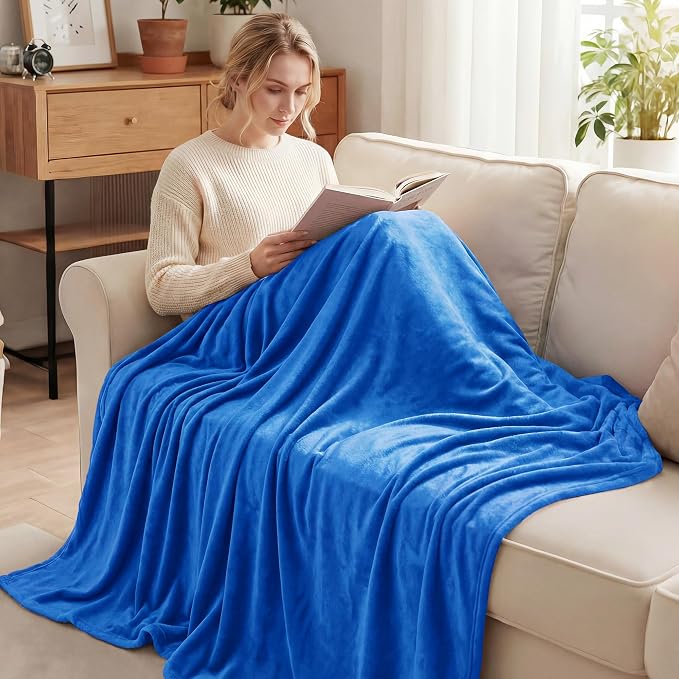 Exclusivo Mezcla Soft Large Fleece Throw Blanket for Couch, Cobalt Blue | 50x70 Inches, Double-Sided Brushed Flannel, Lightweight Plush Cozy Blanket for Home Decor, All Season, Machine Washable