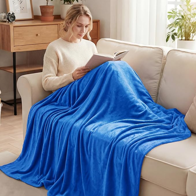 Exclusivo Mezcla Soft Fleece Throw Blanket for Couch, Cobalt Blue | 50x60 Inches, Double-Sided Brushed Flannel, Lightweight Plush Cozy Blanket for Home Decor, All Season, Machine Washable