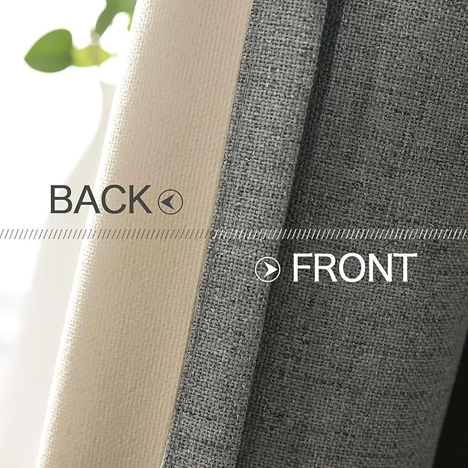 MIULEE Linen Texture Curtains for Bedroom Solid 100% Blackout Thermal Insulated Dark Grey Curtains Grommet Room Darkening Drapes Luxury Decor for Living Room 52x54 Inch (2 Panels)
