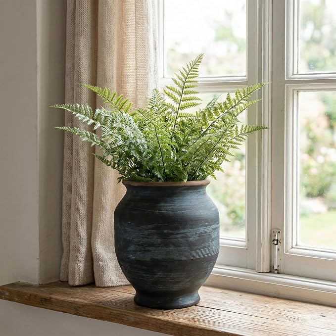 Rustic Ceramic Flower Vase,8 Inch Indigo Artisan Handcrafted Wide Ceramic Vase Farmhouse Rustic Vase Wide vases for Decor Living Room Home Decor