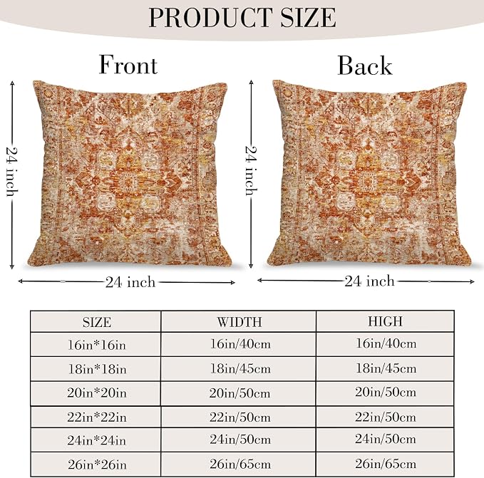 Boho Throw Pillow Covers 24x24 inch Set of 2,Boho Vintage Carpet Pattern Antique Ethnic Decor Double Sided Pattern Cushion Cover Soft Pillow Case Living Sofa Room Bed Square Pillow Cover