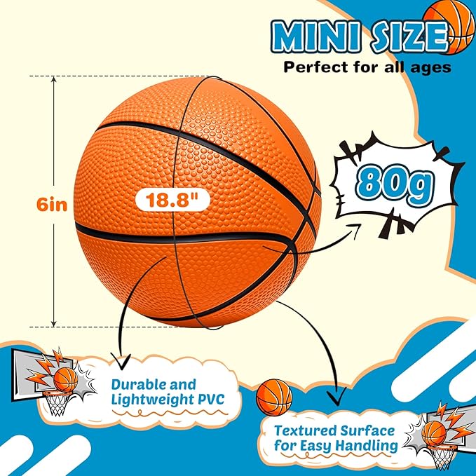 Iyoyo Mini Basketballs,3 Pack 6" Inch Small Basketball Set with Pump Over The Door Mini Hoop Basketball Replacement Toy for Toddlers,Kids,Teenagers for Pool,Indoors,Outdoors
