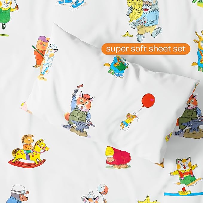 Richard Scarry's Cars & Trucks Book Kids Bedding Set, Twin Size, 4-Piece Super Soft Cozy Reversible Comforter & Sheet Set (Officially Licensed Product) by Franco | Durable, Reversible, Officially Licensed
