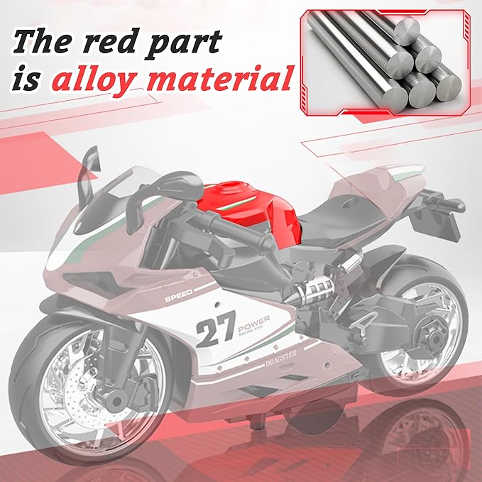 Motorcycle Toy for Metal Die-cast, Toy Motorcycle with Lights, Sounds & Automatic Drive for Boys & Girls Aged 3-12（Red）