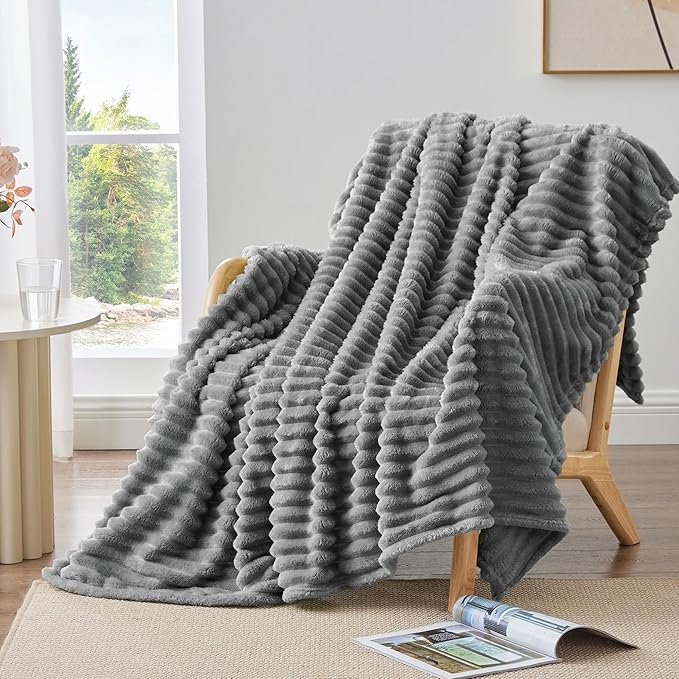 BEDELITE Ribbed Twin Blanket for Couch & Bed, Grey, 60"x80" | Ultra-Soft Plush Fleece, Cozy, Warm Yet Lightweight, Ribbed Texture, Home Decor, Machine Washable, Giftable, All-Season Use