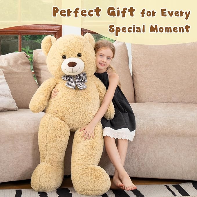 MorisMos Bow Tie Giant Teddy Bear 4 Feet, 47inch Stuffed Animal Big Teddy Bear Plush, Classic Girlfriend Boyfriend Gift, Brown