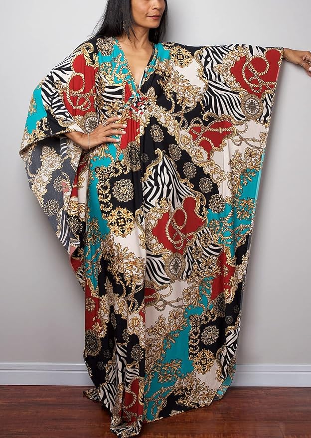 Venasha Womens Caftan Floral Print Kaftan Dress Short Sleeve Swimsuit Cover up Loungewear for Summer