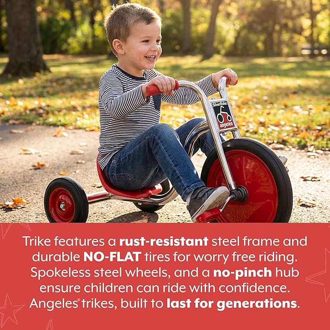 Angeles Kids Tricycle, Toddler Tricycle with Solid Airless Rubber Tires, Kids Bike for Preschools and Daycare, Ages 4+, SilverRider 5.5" Tall Seat
