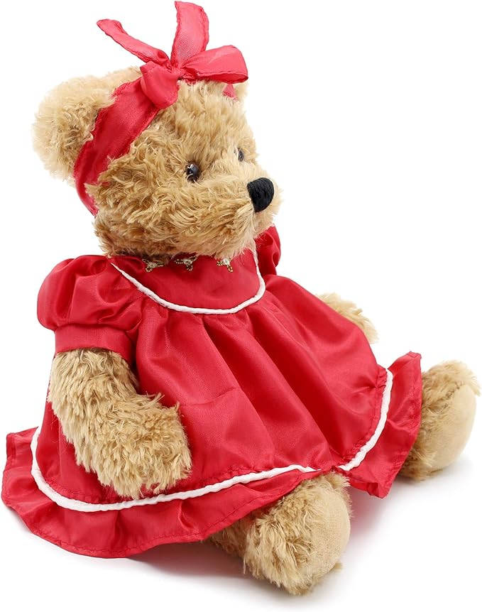 Oitscute Small Baby Teddy Bear with Cloth Cute Stuffed Animal Soft Plush Toy 10" (Red lace Dress)