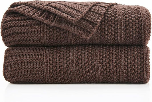 Douceur Brown Throw Blanket for Couch, Soft Cozy Lightweight Stripe Pattern Knitted Throw Blanket for Sofa, Living Room Gift, 50"X60"