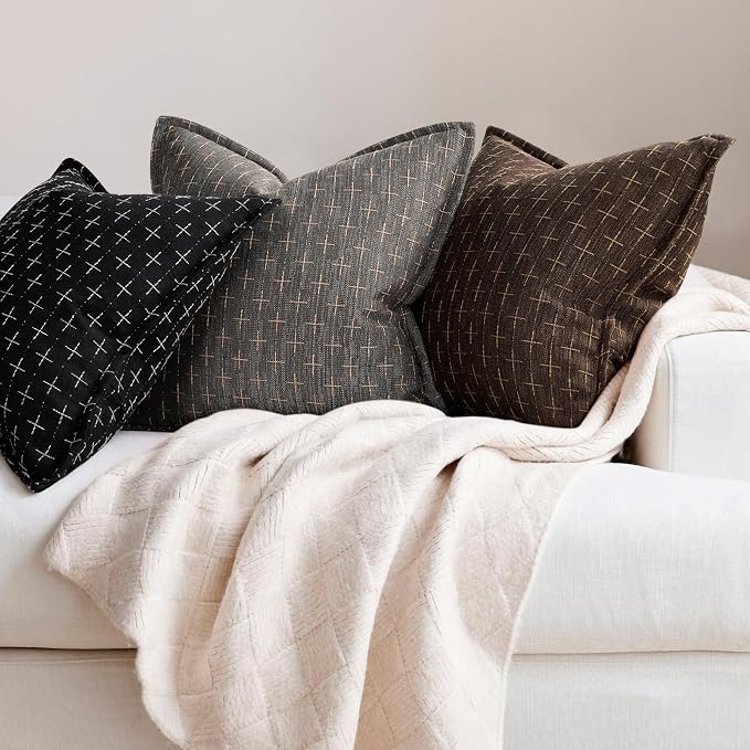 12x20 Pillow Covers Set of 2 Soft Polyester Textured Pillow Covers with Stylish Flange Edge Cozy Farmhouse Throw Pillows for Couch Bed Sofa Living Room