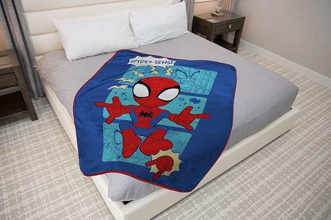 Jay Franco Kids Plush Throw Blanket – Soft & Cozy Fleece Throw for Bedroom & Couch Décor, Official Licensed Product, Blue - Spidey & Friends, 46x60 - Throw Blanket