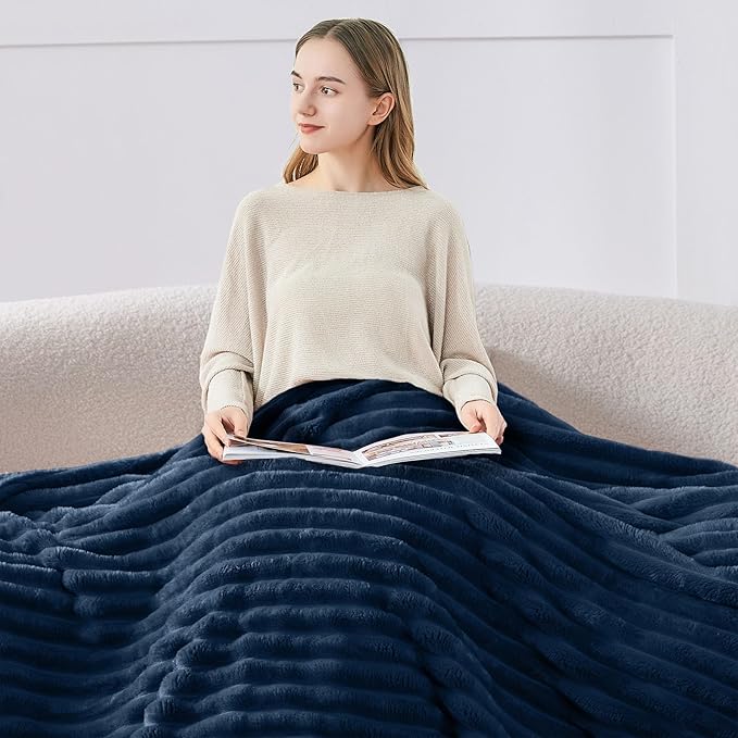 BEDELITE Ribbed Twin Blanket for Couch & Bed, Navy, 60"x80" | Ultra-Soft Plush Fleece, Cozy, Warm Yet Lightweight, Ribbed Texture, Home Decor, Machine Washable, Giftable, All-Season Use