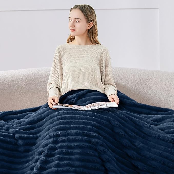 BEDELITE Ribbed King Size Blanket for Bed, Navy, 108"x90" | Ultra-Soft Plush Fleece, Warm Yet Lightweight, Ribbed Texture, Home Decor, Machine Washable, Giftable, All-Season Use