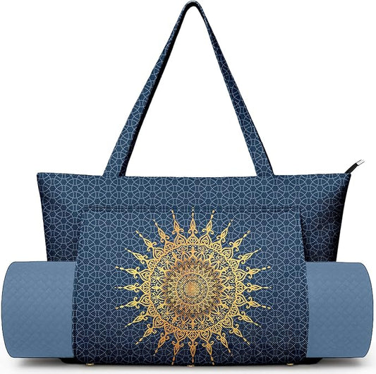 Yoga Bag for Women, Large Canvas Yoga Mat Tote Bag with Yoga Mat Carrier - Large Mat Pocket Fitness Tote for Pilates, Gym, Travel, Office & Beach