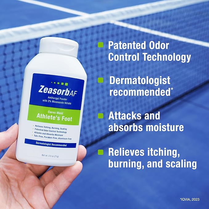 Zeasorb Super Absorbent AF Powder, Patented Odor Control Technology, with 2% Miconazole Nitrate and Soothing Aloe, Talc-Free, 2.5 oz Bottle