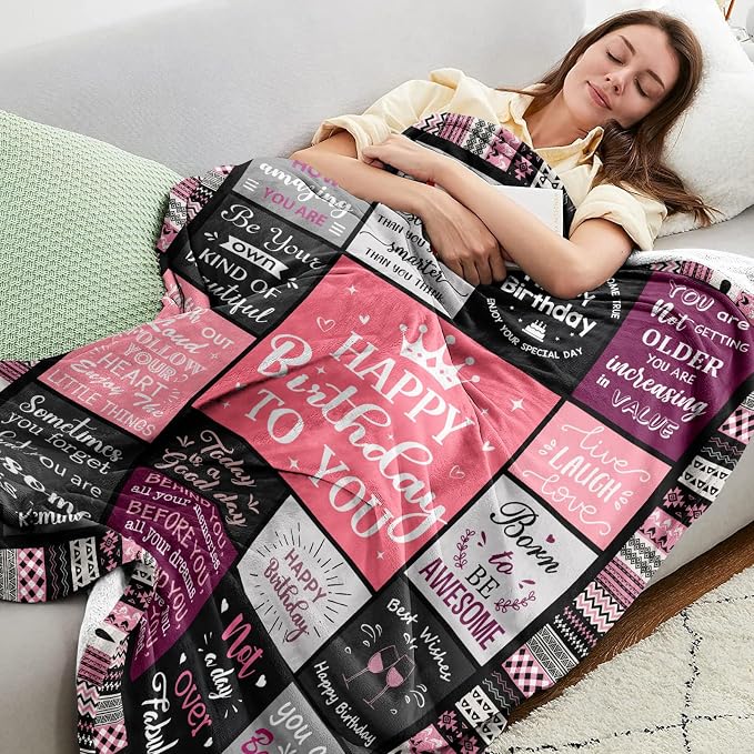 Ivivis Birthday Gifts for Women Girls Throw Blanket 60"X50", Happy Birthday Decorations for Woman, Gifts for Women Birthdays Unique, Womens Bday Gift Ideas for Her Friend Mom Sister Grandma Wife