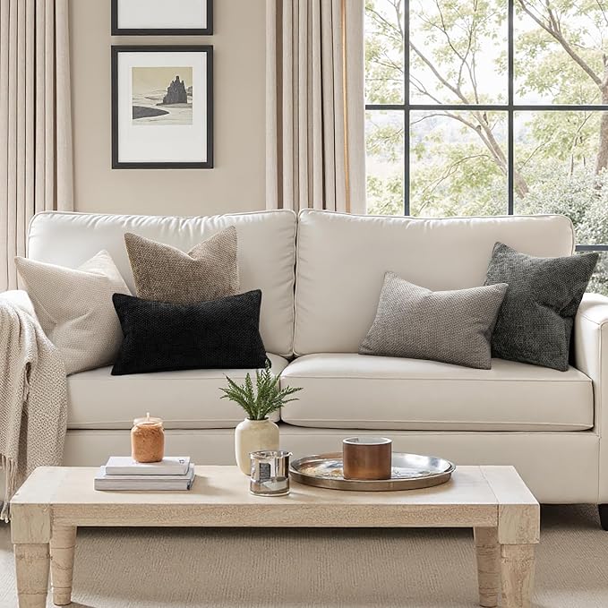 MIULEE Decorative Lumbar Throw Pillow Covers 12x20 Inch Light Gray 2 Pack | Modern Boho Accent, Soft Chenille Pillow Covers, Farmhouse Cushion Cases for Couch Bed Sofa Living Room Home Decor