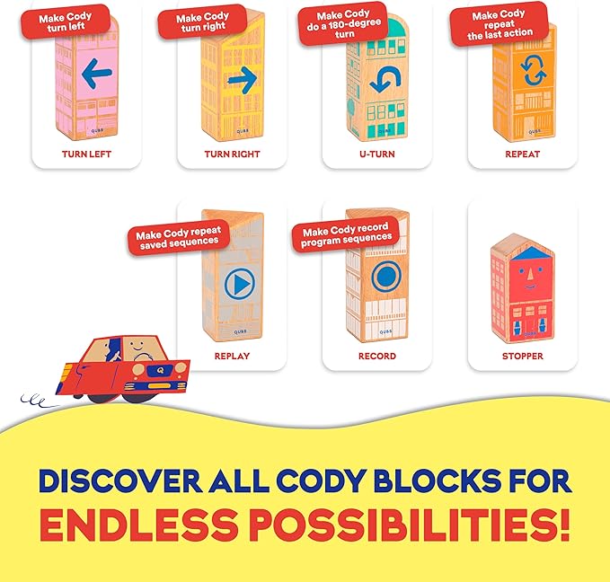 Cody Block Record & Play Expansion Set, Educational Wooden Building Blocks and Car STEM Toys for Preschool Kids Ages 7+