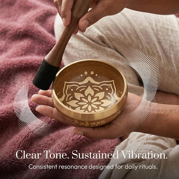 Silent Mind Tibetan Singing Bowl Set – Easy to Play & Beginner Friendly Meditation Bowl with Cushion, Mallet & Case | Stress Relief & Mindfulness | Gift-Ready