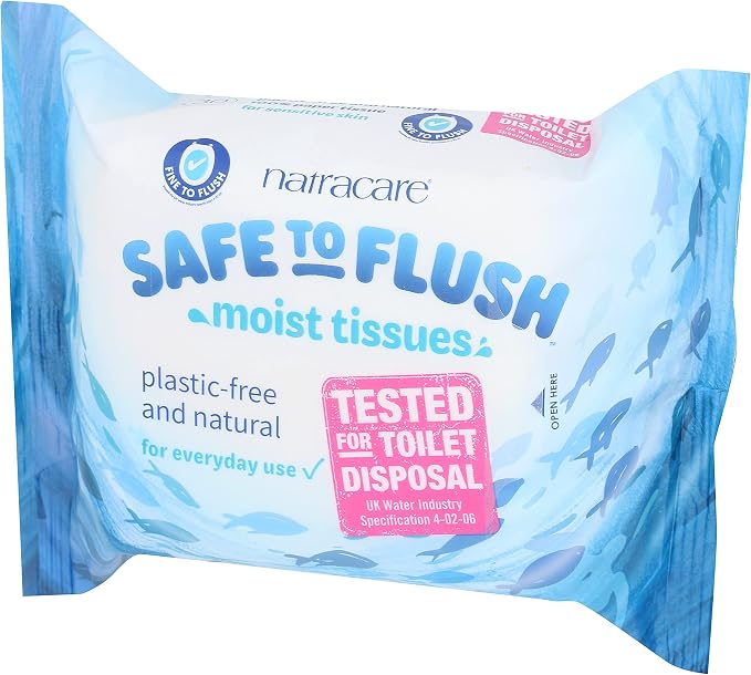 NATRACARE Safe To Flush Moist Tissues 30 Count, 30 CT (Pack of 4)
