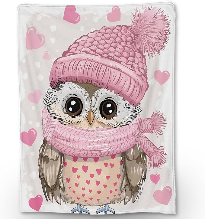 Cute Owl Blanket, Soft Warm Lightweight Animal Flannel Throw Blanket for Couch, Bed, Travel & Outdoor, Cozy Fluffy Fuzzy Blankets for Women Girls, Home Decor 60×50 in