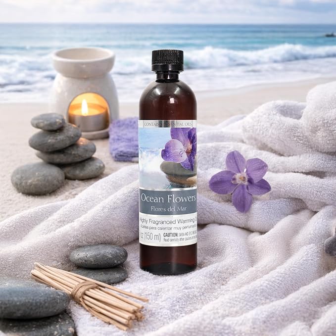 Hosley Set of 2 Ocean Flowers Fragrance Warming Oils 5 Ounce. Ideal Gift for Weddings spa Reiki Meditation Bathroom Settings. P1