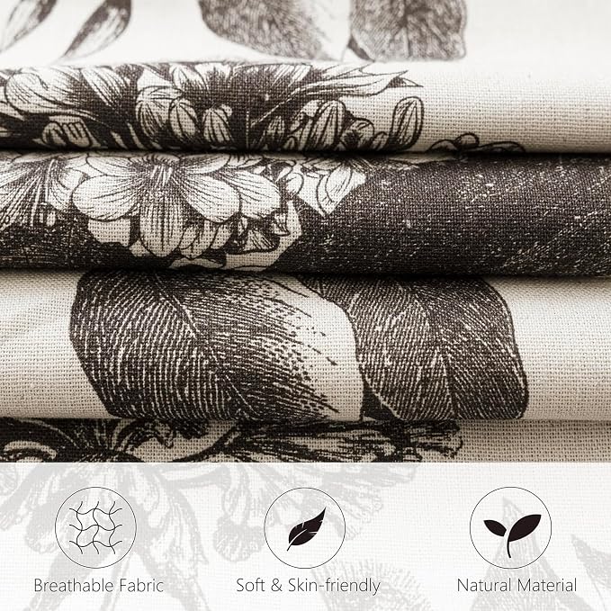 Foindtower Set of 2 Linen Floral Vintage Throw Pillow Covers Neutral Accent Print Decorative Cushion Covers Farmhouse Boho Home Decor for Sofa Chair Couch Bedroom Living Room,18×18 Inch,Black