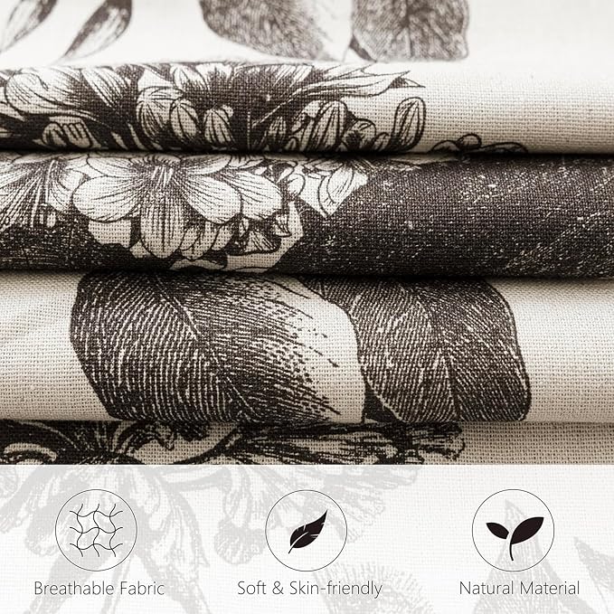 Foindtower Set of 2 Linen Floral Vintage Throw Pillow Covers Neutral Accent Print Decorative Cushion Covers Farmhouse Boho Home Decor for Sofa Chair Couch Bedroom Living Room,24×24 Inch,Black