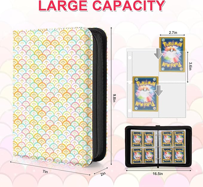 CLOKORIA Card Binder for Girls Gifts,440 Cards Collectible Trading Card Holder Case with 55 Sleeves, 4 Pocket for TCG Game Cards Collection Sports Trading Cards Collector Album (Colorful fish scales)