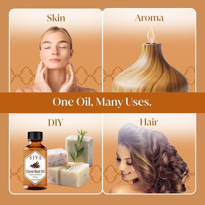 Siva Clove Bud Essential Oil 1 Fl Oz – for Diffuser, Skin & Hair Care – Ideal for Massage & DIY Blends- with Dropper