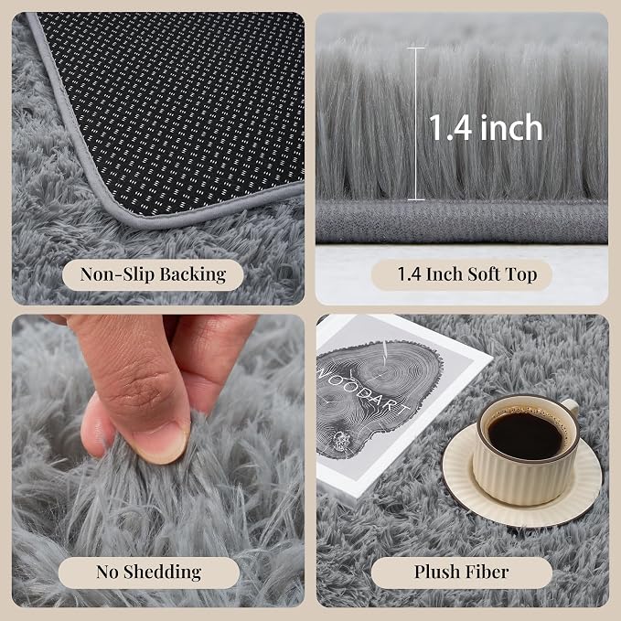 Area Rug for Living Room Bedroom: 4x6 Grey Soft Fluffy Shag Upgrade Non-Slip High Pile Carpet Large Fuzzy Plush Indoor Floor Decor Shaggy Rug for Kid Boys Girls Dorms Playroom Nursery Modern Home