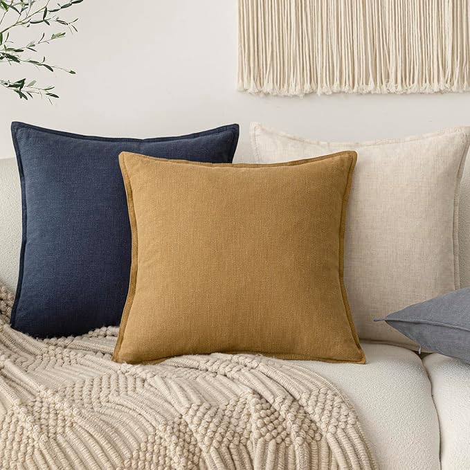 Foindtower Pack of 2, Decorative Linen Solid Throw Pillow Covers Soft Accent Cushion Case Boho Farmhouse Pillowcase for Chair Couch Sofa Bedroom Living Room Home Decor 20 x 20 Inch Honey Mustard