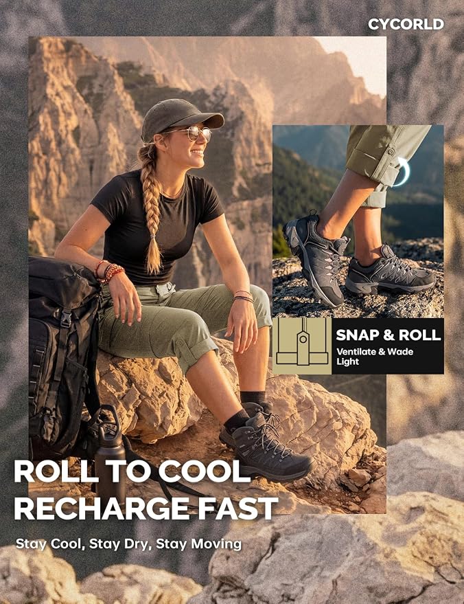 Cycorld Women's-Hiking-Pants-Convertible Quick-Dry-Stretch-Lightweight Zip-Off Outdoor Pants with 5 Deep Pockets