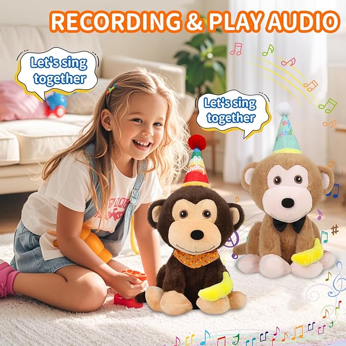 Funny Dancing Singing Monkey Stuffed Animal Happy Birthday Musical Stuffed Animal Singing Dancing Monkey Plush Toy/Repeat What You say/Singing and Head Movement/Gifts for Boy Girl Kids 12" (Brown)