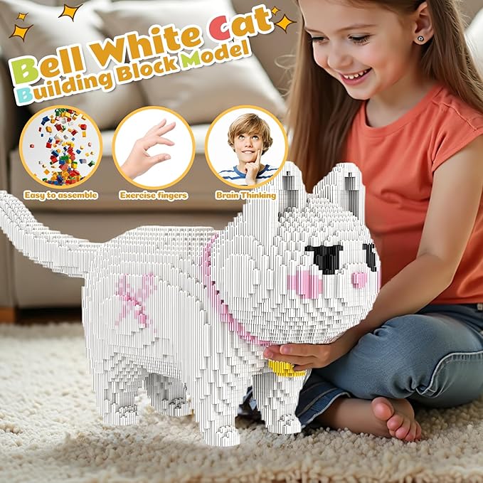 White Cat Micro Building Blocks Set Laegr Lovely Animal Model Kits Toys Gift for Adult and Kids 5760 Pieces