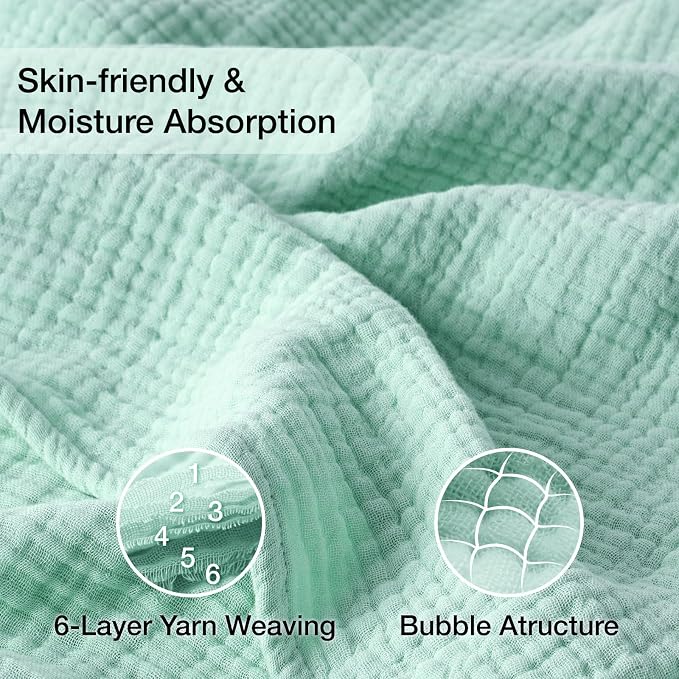 100% Cotton Muslin Blanket Twin 66" x 90", Breathable and Lightweight Cotton Twin Blankets for Couch, Soft Cooling Summer Gauze Blanket for Adults All Season, Mint