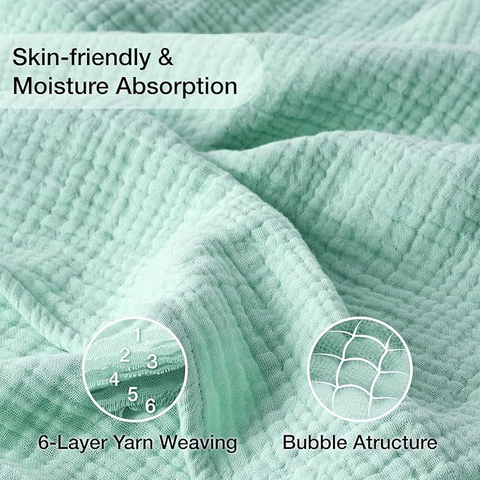 100% Cotton Muslin Blanket King 108" x 90", Breathable and Lightweight Cotton Throw Blanket for Bed, Soft Cooling Summer Gauze Blanket for Adults All Season, Mint