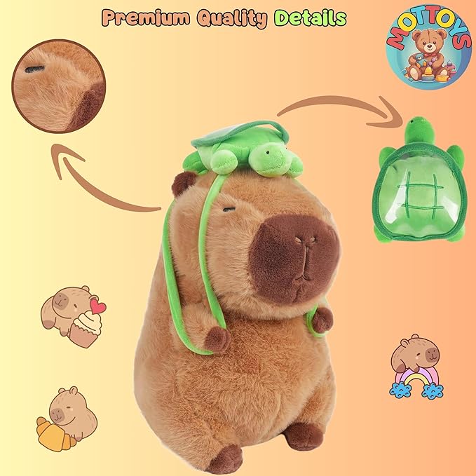 Capybara Cute Plush - 8 inch Stuffed Animal Plushies - Children's Toy with Turtle Backpack - Soft Pillow for Home Decorations - Hugging Figures for Boys and Girls (Capybara with Turtle)