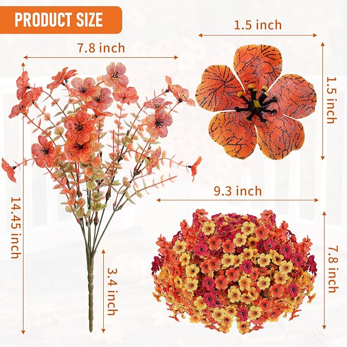 Artificial Flowers Fake Plants for Outdoors Spring Decoration, 13 Bundles Silk Realistic UV Resistant Faux Flowers for Outside Planter Porch Yard Patio Garden Home Indoor, Orange Mixed | Fake Plants Silk Realistic UV Resistant Faux Flowers for Outside ...