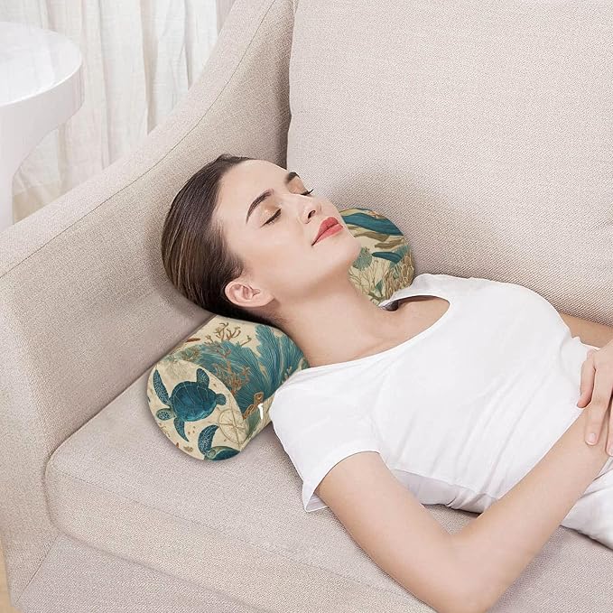 Sea Turtle Corals Starfish Neck Roll Pillow Bolster Round Health Memory Foam Long Cervical Cylinder Pillows with Removable Washable Cover for Body Bed Legs Back Yoga