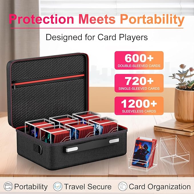 Proijeut Card Deck Box with Portable Case, 6 Pack Clear Commander Deck Box with 6 Dividers, Holds 600+ Double Sleeved Cards, Fit for MTG, YuGiOh, TCG