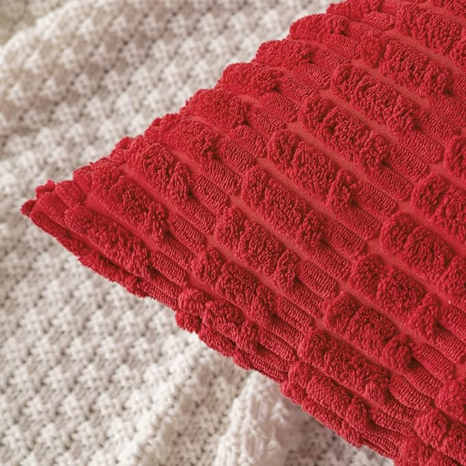 MIULEE Corduroy Decorative Throw Pillow Covers 20x20 Red Pack of 2 | Soft Boho Striped Pillow Covers Modern Farmhouse Home Decor For Sofa Living Room Couch Bed