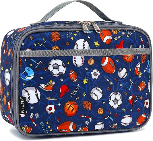 FlowFly Kids Lunch box Insulated Soft Bag Mini Cooler Back to School Thermal Meal Tote Kit for Girls, Boys,Football