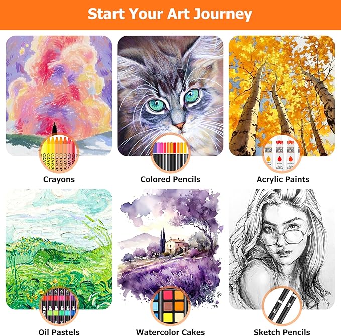 Soucolor Art Supplies, 192-Pack Deluxe Art Set Drawing Painting Supplies Art Kit with Acrylic Pad, Watercolor Pad, Sketch Book, Canvases, Acrylic Paint, Crayons, Pencils, Gifts for Artists Adults Kids