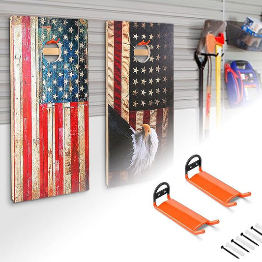 AHOWPD Cornhole Boards Hanger, 2 PCS Hooks Hanging Cornhole Boards, Cornhole Accessories Wall Mount, Cornhole Board Games Holder Storage