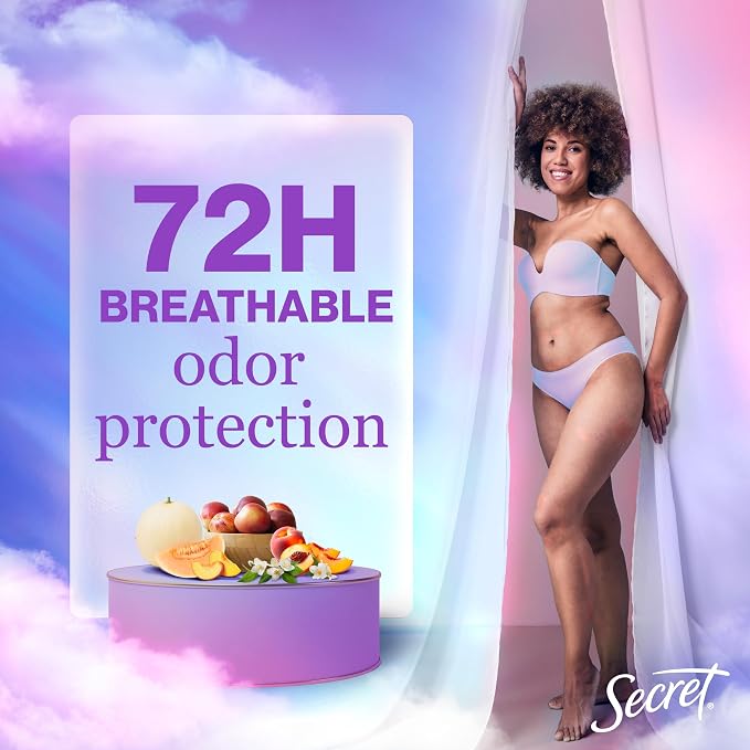 Secret Fresh Antiperspirant Deodorant for Women,72hr Breathable Sweat & Odor Protection,Instant Freshness & Gentle,PH Balancing Minerals,Invisible Solid,Sweet Nectarine Scent,2.6 oz,(Pack of 2)